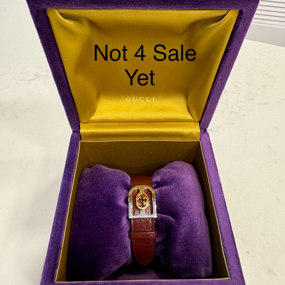 Gucci Burgundy Leather Watch in Purple and Gold Box